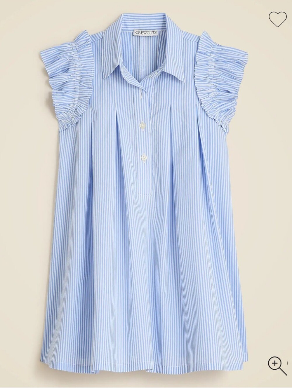 NWT J.Crew Girls' ruffle-sleeve shirt-dress in striped cotton poplin Sz 12 $70